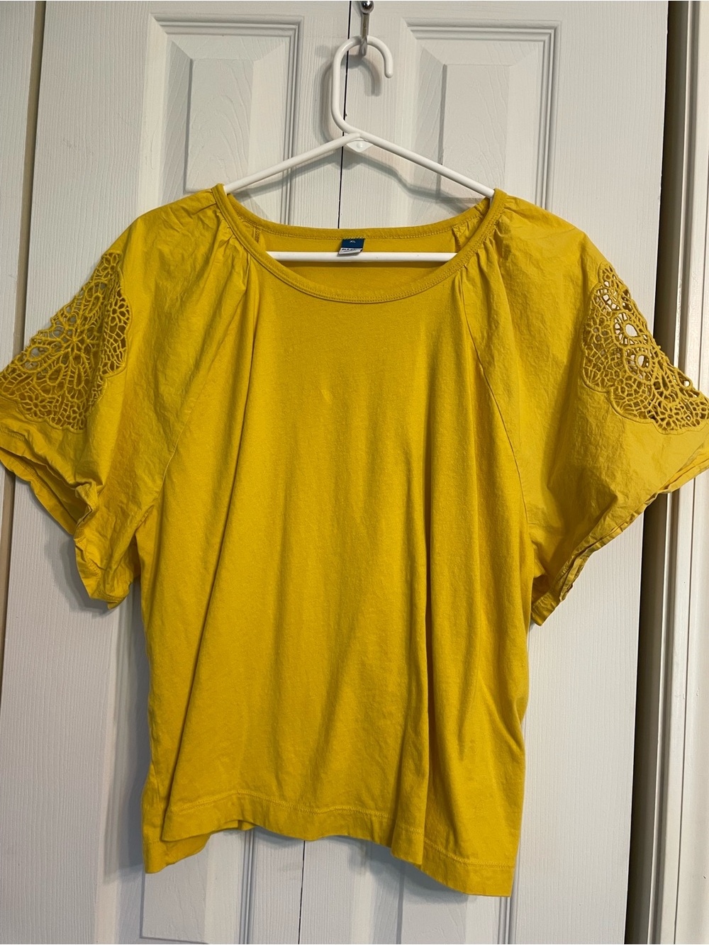 Old Navy Yellow Crochet-Detail Short Sleeve Tee